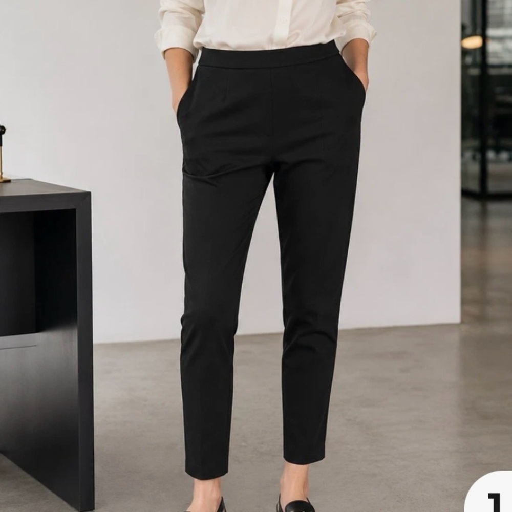 Sezane Slim Ankle-Length Black Work Carrier Offise Pants for Women cotton blend